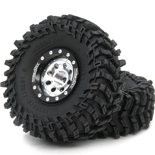 RC 1.0 tires Soft Sticky Tyres 64mm tall Mounted Heavy 1.0 beadlock wheels Deep Dish Offset Black Silver Rims For RC Mini Mud Crawler 1/18 TRX4M 1/24 SCX24 FMS24 FCX24 - color: Black & Silver