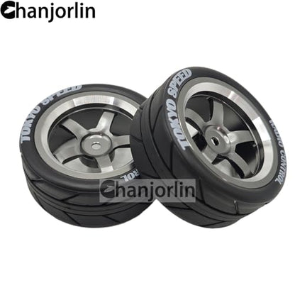 1/10 On Road Racing Tires And 5-Spoke Aluminum Wheels 12mm Hex OD 2.56" RC Touring Tyres For 1:10 Rally Street Drift Car Tamiya TT01 TT02 XV01 A959 PTG2 KYOSHO HSP Traxxas 4PCS (Titanium) - color: Titanium