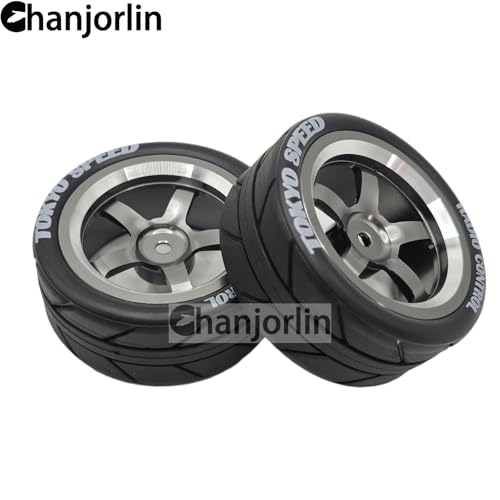1/10 On Road Racing Tires And 5-Spoke Aluminum Wheels 12mm Hex OD 2.56" RC Touring Tyres For 1:10 Rally Street Drift Car Tamiya TT01 TT02 XV01 A959 PTG2 KYOSHO HSP Traxxas 4PCS (Titanium) - color: Titanium