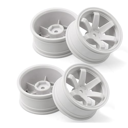 1/10 RC Rally Racing Wheels 12mm Hex Hard Plastic On Road Hubs Rims for 1:10 Scale Drift Car Tires Tamiya TT01 TT02 XV01 A959 PTG2 144001 HPI KYOSHO HSP PTG2 Touring Street Tyres 4PCS (White) - color: White
