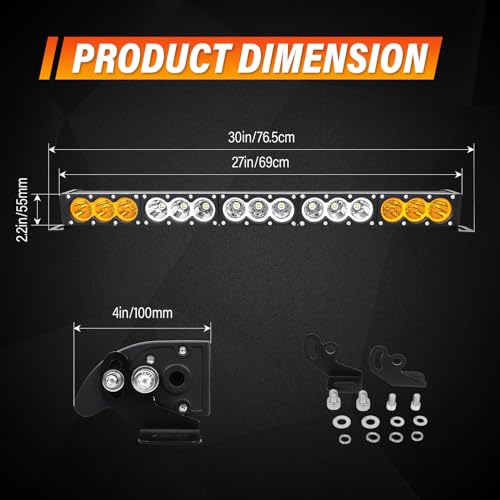 AUXTINGS 28 inch Single Row Dual Color LED Light Bar 150W Off Road Light Bar White Amber Combo LED Work Light Truck UTV 4x4 Cars SUVs ATVs Boats Fog Driving Light with Wiring Harness kit - size: 28 inch white amber