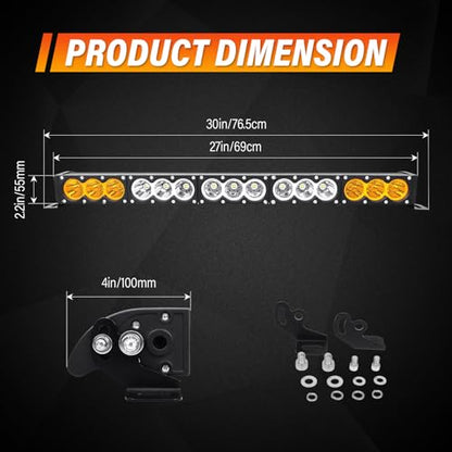 AUXTINGS 28 inch Single Row Dual Color LED Light Bar 150W Off Road Light Bar White Amber Combo LED Work Light Truck UTV 4x4 Cars SUVs ATVs Boats Fog Driving Light with Wiring Harness kit - size: 28 inch white amber