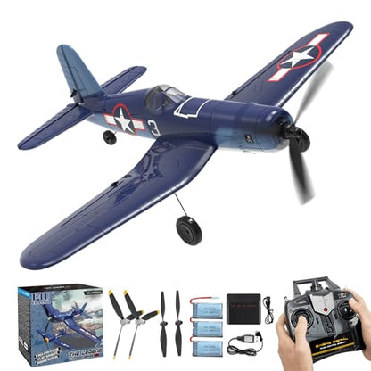 F4U Corsair RC Planes for Adults, RTF 4 Channel Remote Control Airplanes with 6-Axis Gyro, 3 Flight Modes, One-Key Aerobatics, Wingspan 400mm RC Airplane with 3 Batteries, Ideal for Outdoors