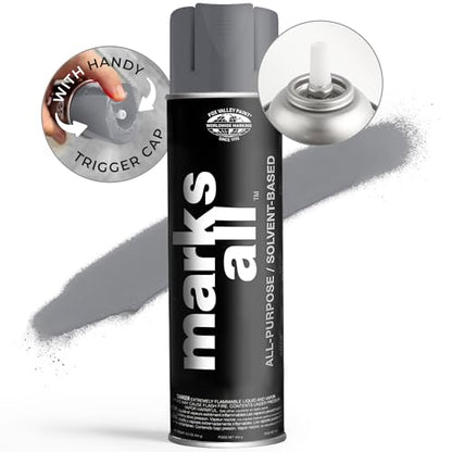 Fox Valley 18oz Marks All Solvent-Based Marking Paint Spray, 12-Pack Aluminum – Long-Lasting, Weather-Resistant Spray Paint for Wet or Dry Surfaces Like Metal, Grass, Concrete, Wood, & More - color: Aluminum