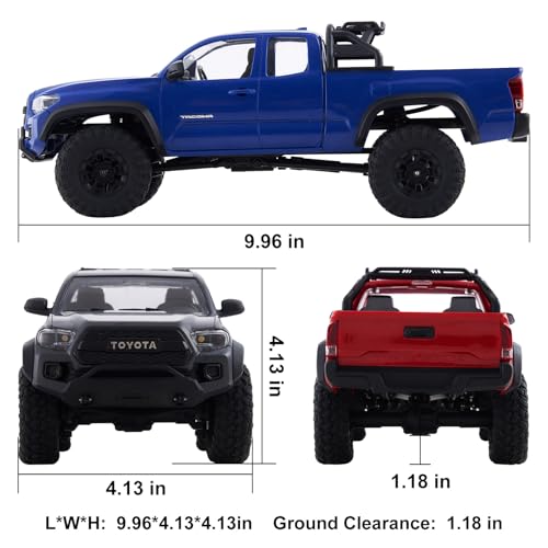 FMS 1/24 FCX24MS Toyota Tacoma S RC Crawler, Officially Licensed RC Truck 2 Speeds Switch with LED Lights, Off-Road RC Model for Adults (Grey) - color: Grey