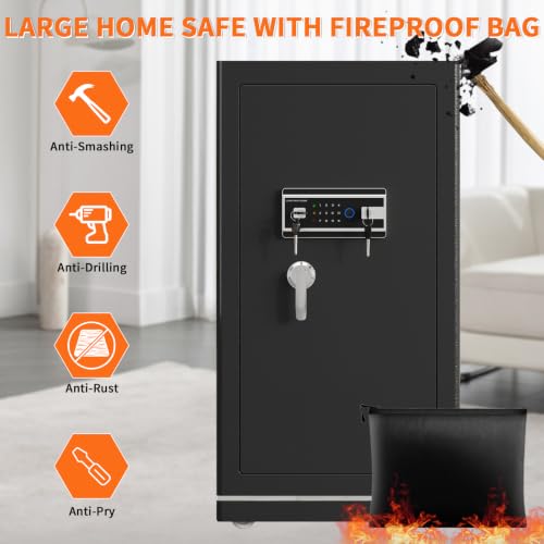 FABAO Wifi Smart Safe 8.1 Cu.Ft.Extra Large Home Safe,Big Security Fireproof Safe Box with Fireproof Bag,Built-In Drawer and Removable Shelf Perfect for Safe for Home Documents Money Valuables - size: 8.1 CuFt