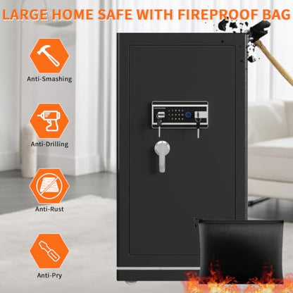 FABAO Wifi Smart Safe 8.1 Cu.Ft.Extra Large Home Safe,Big Security Fireproof Safe Box with Fireproof Bag,Built-In Drawer and Removable Shelf Perfect for Safe for Home Documents Money Valuables - size: 8.1 CuFt