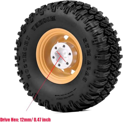 4PCS 1.55 inch Aluminum Metal Beadlock Wheels Rim Rubber Tires Set Replacement for 1/10 RC Crawler Car D90 TF2 Tamiya CC01 CC02 LC70 JIMNY Axial AX90069 Upgrade Parts (Yellow) - color: Yellow