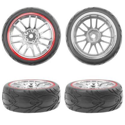 ShareGoo RC OD 2.59" Plastics 12mm Hex Wheels Rims & Rubber Tires Set 14-Spoke Compatible with Traxxas Tamiya Sakura HSP Kyosho WLtoys 1/10 RC On-Road Racing Touring Car (Red) - color: Red