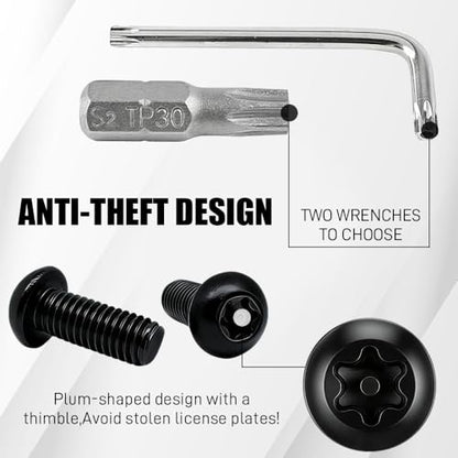 Anti Theft License Plate Screws, License Plate Bolts, Stainless Steel Security Plate Mounting Hardware Kit, Auto Accessories Anti Theft License Plates Screws for Fastening Car Tag Frame Holder