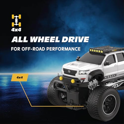 Nissan Frontier RC Truck – 1:16 Scale 4WD Remote Control Car, Officially Licensed Nissan Frontier, 2.4GHz Full-Function Control, USB Rechargeable, Ready to Run, White