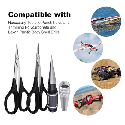 HobbyPark RC Body Reamer Curved Scissors & Straight Scissors RC Car Body Shell Lexan Plastic Trimming Tools Set (3-Pack)