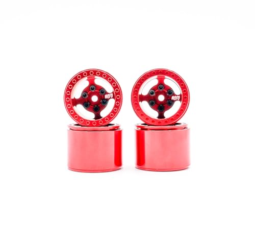 1UP Wheels 1.0" Island Ultra Wide Premium Wheels | Red | for Axial SCX24, AX24, Traxxas TRX4-M, Redcat Ascent-18, FMS FCX18, 7mm Hex Vehicles - Aluminum Beadlock Wheels - color: Red