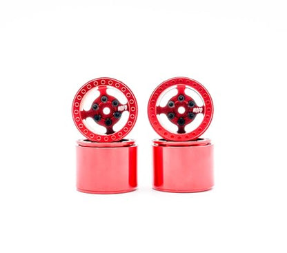 1UP Wheels 1.0" Island Ultra Wide Premium Wheels | Red | for Axial SCX24, AX24, Traxxas TRX4-M, Redcat Ascent-18, FMS FCX18, 7mm Hex Vehicles - Aluminum Beadlock Wheels - color: Red