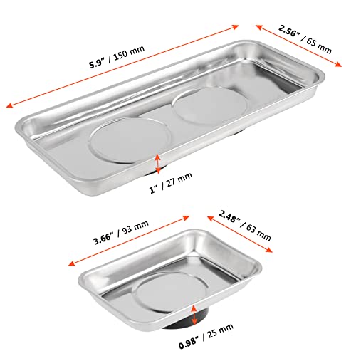 SINJEUN 10 Pieces Rectangle Magnetic Tray, 3.6 x 2.5 Inch and 5.9 x 2.5 Inch Magnetic Tray Set, Stainless Steel Magnetic Tray Holder for Screws, Nut, Bolt and Metal Part - size: 3.6 x 2.5 Inch 5.9 x 2.5 Inch Rectangle