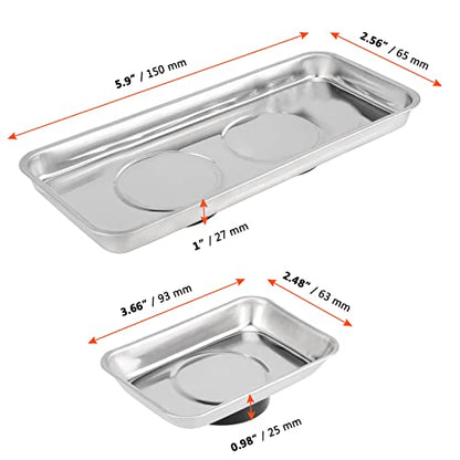 SINJEUN 10 Pieces Rectangle Magnetic Tray, 3.6 x 2.5 Inch and 5.9 x 2.5 Inch Magnetic Tray Set, Stainless Steel Magnetic Tray Holder for Screws, Nut, Bolt and Metal Part - size: 3.6 x 2.5 Inch 5.9 x 2.5 Inch Rectangle