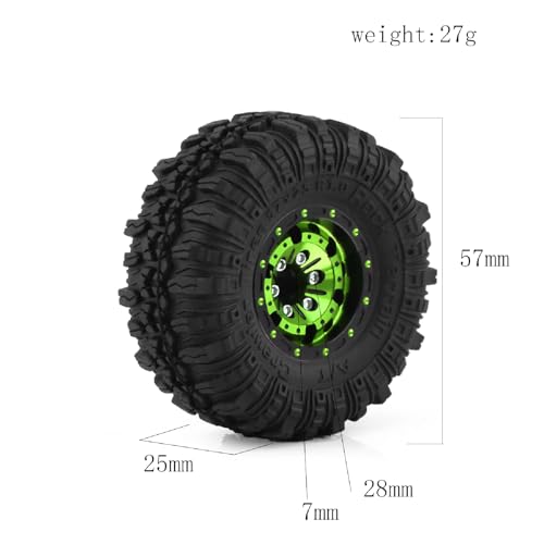 REDSPIDER （4pcs） 1.0 beadlock Wheels and Tires，1.0 Tires Set Has Super Soft Stickiness，Wheel hub Colors Available. 1.0 Crawler Tires for TRX4M Axial AX24 SCX24 FCX24 1/18 1/24 RC Crawler Car (Green) - color: Green