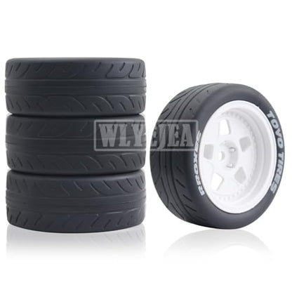 4PCS 12mm Hex RC Wheels and Tires 68mm Rubber Tyres Set and Hard Plastic Wheel Hub w/Foam Inserts Fit for 1/10 On-Road RC Drift Drifting Car Traxxas HSP Tamiya Kyosho HPI Redcat - color: White