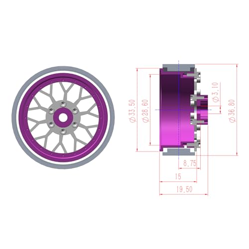 4PCS Grade 5 Titanium Wheel Face Aluminum 1.3 Inch Wheels Hubs for 1/24 Axial SCX24 FCX24 1/18 TRX4M Redcat Ascent-18 HPI Venture18 Upgrade Parts - color: Purple