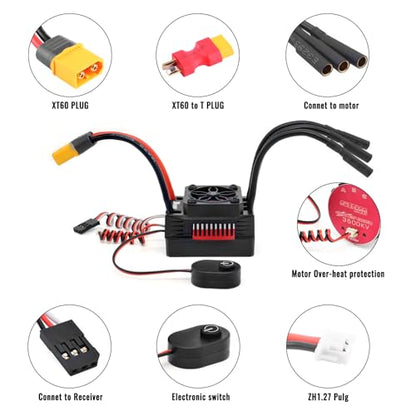 Surpass Hobby Supersonic 60A Brushless ESC for 1/10 RC Car | Waterproof ESC with XT60 plug, metal shell fast heat dissipation, multi intelligent protection