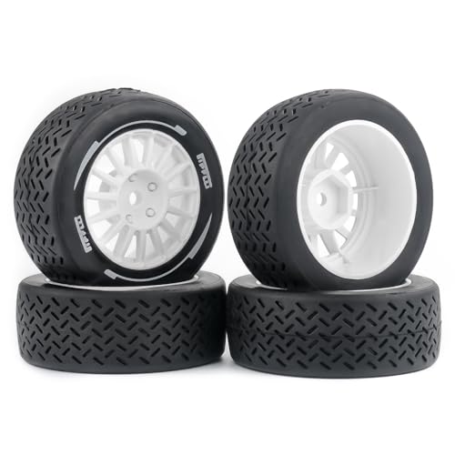4PCS 1/10 RC Rally Tires & Rims, 58x22mm 12mm Hex Wheel Set, Fits for MJX 14303 14304 1/14 Scale On-Road Car W310 (White) - color: White