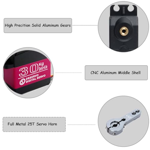 DS3230MG 30KG Metal Gear Digital Servo High Torque Steering Gear Servo, Waterproof Aluminium Case RC Servo Motor for 1/8 1/10 1/12 RC Cars (Control Angle 270°, Pack of 2pcs) - style: 2PCS 30KG DS3230 - 270°