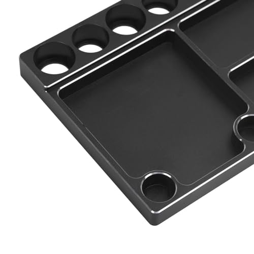 RC Screwdriver Tool Storage Rack, Aluminum Alloy Magnetic RC Socket Screws Tray Organizer, Prevent Slip Tool Holder with 4 Magnetic Pads for 1/8 1/10 1/12 RC Car, Airplane, Helicop (Black) - color: Black