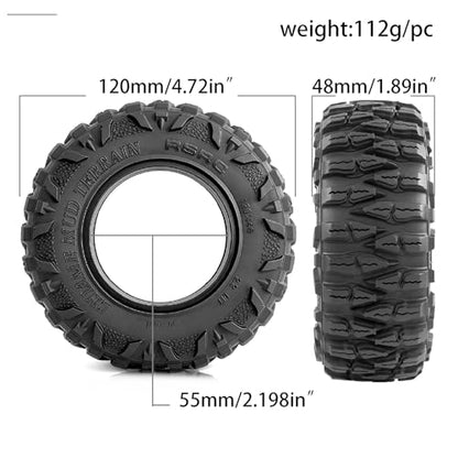 2.2 RC Tires OD 120MM 1/10 Super Soft Rubber Crawler Tires For 1:10 Scale Rock Mud Crawler Car Traxxas TRX4 RC4WD Axial SCX10 D90 CC01 90018 Gen8 Redcat 2.2" Beadlock Wheels 4Pcs