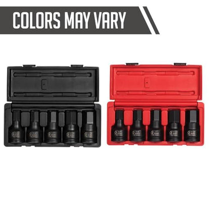 SUNEX TOOLS 4506, 3/4 Inch Drive Impact Hex Driver Set, 5-Pieces, SAE, 3/4" - 1-1/4", Cr-Mo Steel, Solid One Piece Construction, Dual Size Markings, Heavy Duty Storage Case