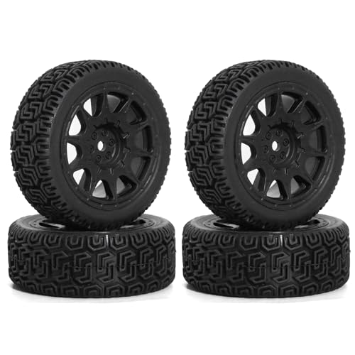 REDSPIDER 12mm Hex RC Wheels and Tires Nylon Wheel Rims OD68mm Rubber Tires Compatible with Tamiya TT01 TT02 XV01 HSP HPI Kyosho Traxxas WLtoys 1/10 1/12 On-Road Touring Car (Black) - color: Black