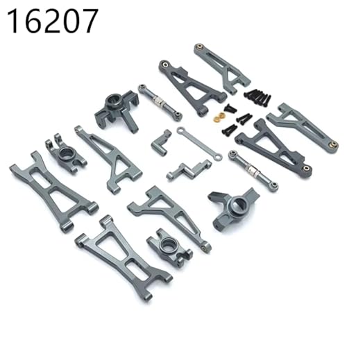 RC Accessory Compatible with MJX 16207 16208 16209 16210 Metal Front and Rear Suspension Arm Steering Cup Link Rod Set 1/16 RC Car Upgrade Parts Kit(Gray,16207) - color: Gray, size: 16207