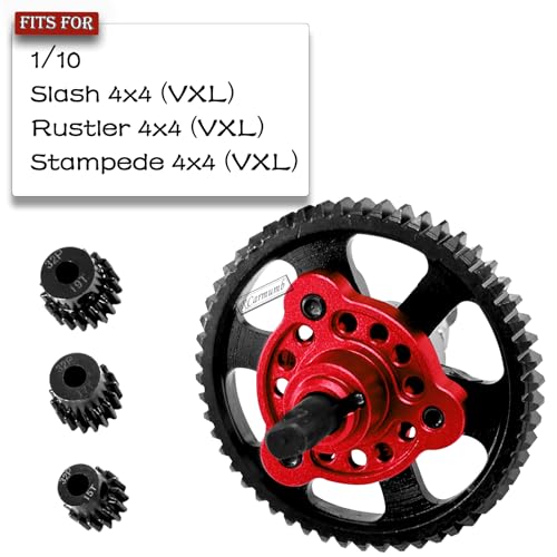54T Spur Gear Upgrades Part for Slash Stampede Rustler 4X4（VXL）, Hardened Steel Slipper Clutch Eliminator 54T Spur Gear with Pinions Gears Set(15T 17T 19T) RC Upgrades,#6878,Red - color: Red(54T)
