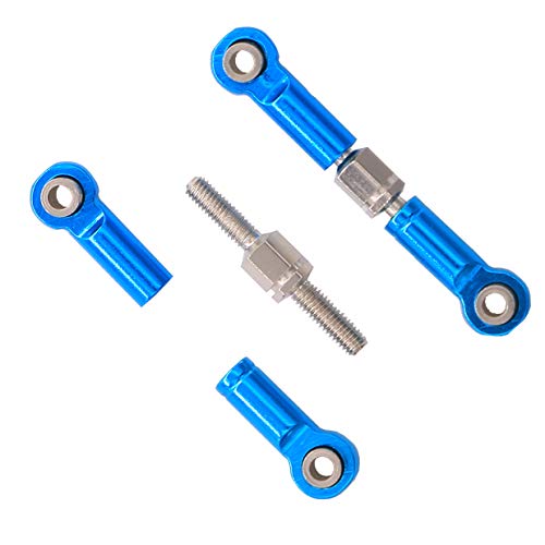 6PCS Adjustable Front Rear Aluminium Alloy Servo Link Steering Linkage Set Compatible with Wltoys 1/18 A959 A969 A979 K929 RC Hobby Model Car Upgraded Hop-Up Parts (Blue)