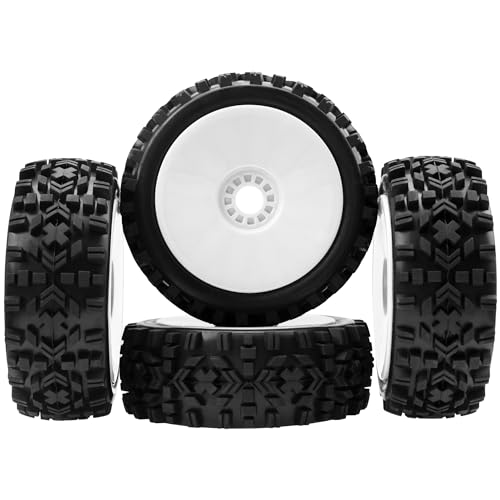 ShareGoo RC Hobby OD 4.72" 1/8 Scale RC Buggy Wheels & Rubber Tires 17mm Hex Rims Compatible with Arrma Typhon 3S 6S Kyosho Losi 8IGHT Traxxas Redcat HSP HPI 1/8 Scale Off Road Car Buggy (White) - color: White