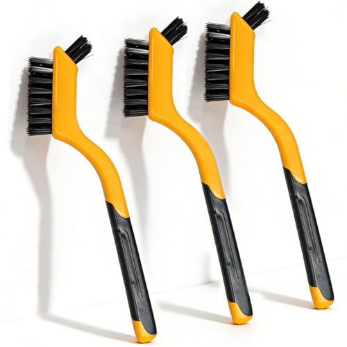 Craedli 3PCS Nylon Brushes for Cleaning, Non-Scratch Small Crevice Cleaning Brushes with Ergonomic Handle for Tight Spaces, Universal Car Detailing Brush Set for Cleaning Dust in Holes (Yellow) - color: Yellow