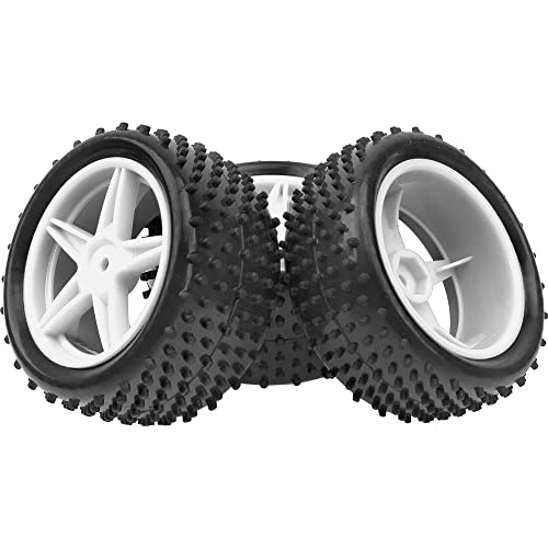 4Pack HIRCQOO OD 88mm/3.46" Front & Rear Rubber Plastic Wheel Rims Tires 12mm Hex Hub Compatible with Redcat Tornado Shockwave HPI HSP ExceedRC Kyosho 1/10 Scale Off Road Buggy (White) - color: White