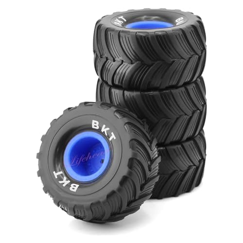 Lifehead 1/16 RC Monster Truck Snow Sand Tires for 1/12 1/14 1/16 RC Off Road Monster Truck TRAXXAS E-REVO SUMMIT Tamiya Losi HBX 16889 S1601/12mm Hex/OD 100mm - color: Blue