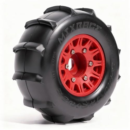 Pre-Glued Sand & Snow Paddle Wheel & Tire Set for 1/10 RC Truck Fits Slash, Arrma Fury/Senton, Tekno SCT410, HSP 94155, 117 x 45.5 mm, 12/14/17 mm Hex, 4 pcs, Red - color: Red