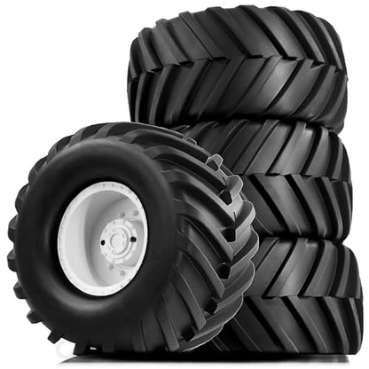 4PCS RC Monster Truck Tires and Hard Plastic Wheels Rims 12mm Hex Rubber Buggy Off Road Tyres with Foam for 1:10 Scale Truck Car Traxxas VXL 2WD Hoss 4x4 HSP HPI Tamiya Kyosho (White) - color: White