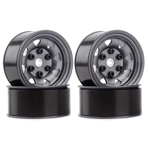 4PCS 1.55 inch Metal Beadlock Wheel Hub RC Car Aluminum Alloy Wheel Rim Compatible with 1/10 RC Crawler Car Model D90 TF2 Tamiya CC01 CC02 LC70 LC80 (Grey) - color: Grey