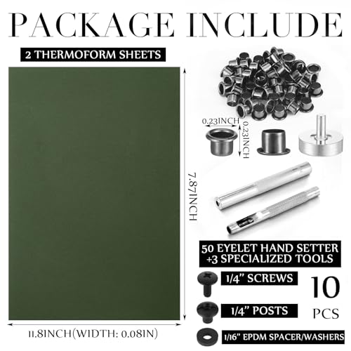 RoundFunny 87 Pcs DIY Holster Kit Include Thermoform Molding Foams Sheet Eyelet Hand Setter Cross Recessed Screw Head Open Slotted Fastener Rubber Washer for Making Knife Sheath - color: Green, style: Classic