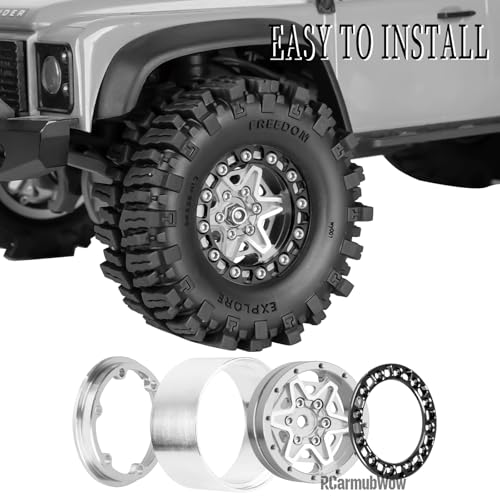 1.3 Beadlock Aluminum Alloy Wheels Rims & Tires Set with Foam Inserts for 1/18 TRX4M Ascent-18 1/24 SCX24 FCX24 RC Crawler Upgrade Parts,RCarmubWow 1.3 rc Wheels and Tires,4pcs,Silver - color: Silver(4pcs)