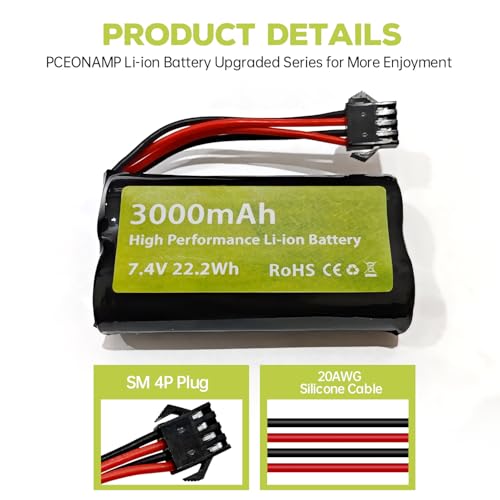 sea jump 2PCS 7.4V 3000mAh 15C 2S SM-4P Plug Li-ion Battery with USB Charger for EC08 DE85 RC Car, Truck RC Ship RC Drone Engineering Vehicle Backup Battery