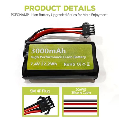 sea jump 2PCS 7.4V 3000mAh 15C 2S SM-4P Plug Li-ion Battery with USB Charger for EC08 DE85 RC Car, Truck RC Ship RC Drone Engineering Vehicle Backup Battery