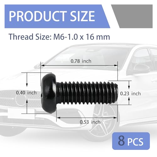 8PCS M6-1.0 x 16mm Car License Plate Screws,Stainless Steel Cars License Plate Bolts Screws as Replacement Parts,Pan Head Cars Licence Plates Screw Set Car Accessories (M6-1.0 * 16mm) - color: M6-1.0*16mm