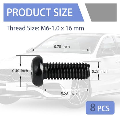 8PCS M6-1.0 x 16mm Car License Plate Screws,Stainless Steel Cars License Plate Bolts Screws as Replacement Parts,Pan Head Cars Licence Plates Screw Set Car Accessories (M6-1.0 * 16mm) - color: M6-1.0*16mm