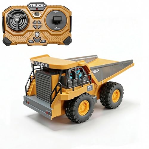 RC Dump Truck Toy, Remote Control Construction Vehicle with Tipping Bed, All-Terrain Off-Road Truck for Sandbox Indoor Outdoor, Gift for Kids & Boys Dozer withLights & Sounds 1:20 Scale Construction - color: Rc Dump Truck