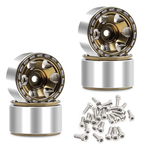 1.0 Beadlock Wheels, 4pcs Aluminum RC Rims with Positive Offset 7mm Hex for 1/18 1/24 RC Crawler Traxxas TRX4M Axial SCX24 AX24 FMS FCX24 Upgrades (Blade Type-Brown) - color: Blade Type-brown