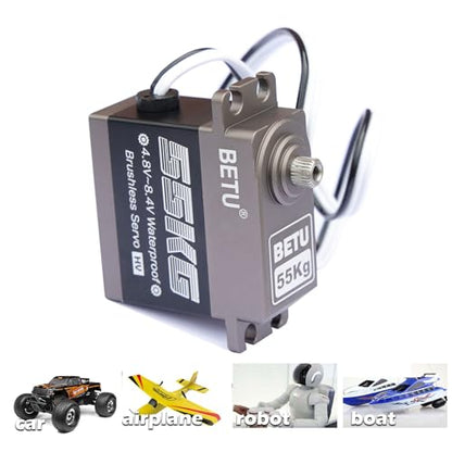 55kg Brushless Servo, Waterpoof and High Speed Servo | RC Servo Compatible with 1/5, 1/6, 1/8, 1/10 RC Car/Robot/Boat/Airplane