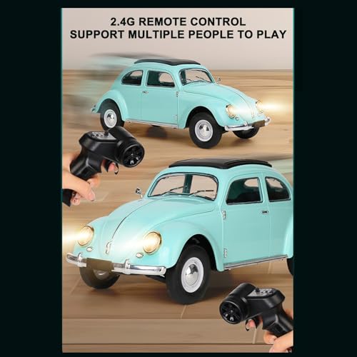 1:16 Beetle 1950 RC Car, 4CH RWD 2.4GHz RC Car with LED Lights | Classic Retro Design with 2 Rechargeable Battery. Rear-wheel Drive for Control. Volkswagen Beetle Toy Car for Hobbyists